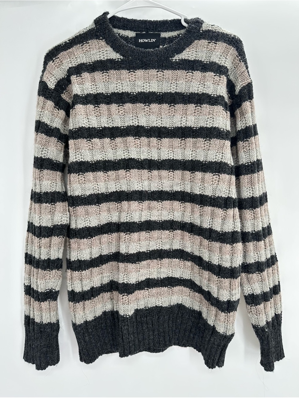 Howlin' 100% New Wool Sz M Black Striped Sweater Jumper Made in Scotland